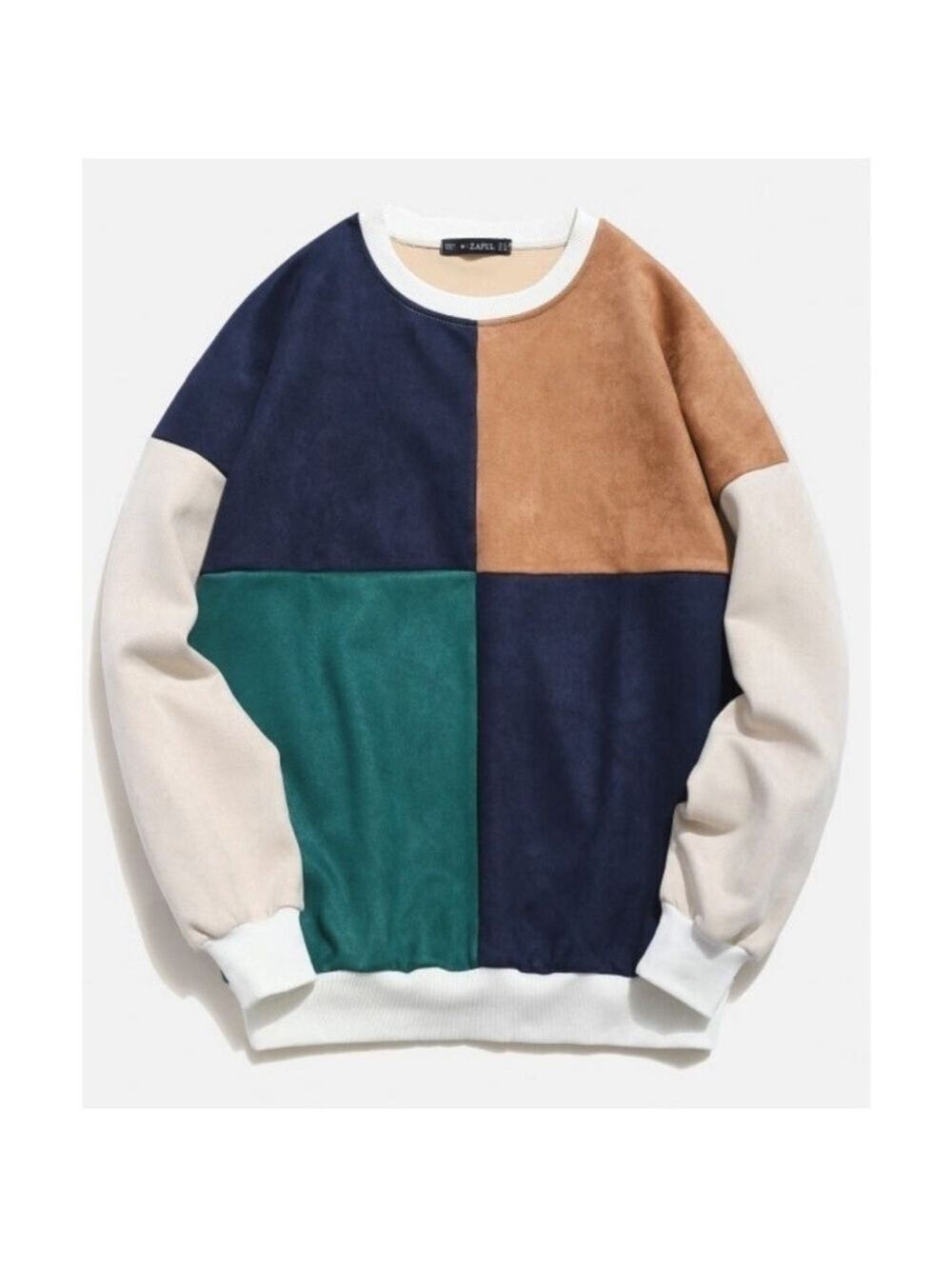 Eu-zaful Suede Color Block,Crew Neck,Relax Fit,Drop Shoulder Sweatshirt SZ Large